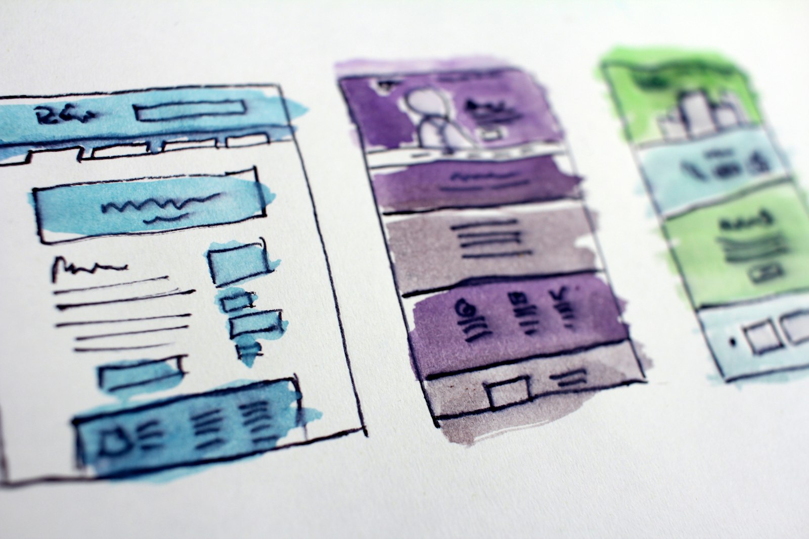 Website wireframe sketches used to plan a mobile SEO friendly layout